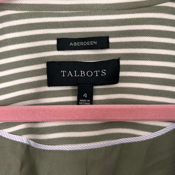 Talbots Aberdeen Knit Blazer Green and White Stripes 3/4 Sleeves, Size 4 - Picture 10 of 10